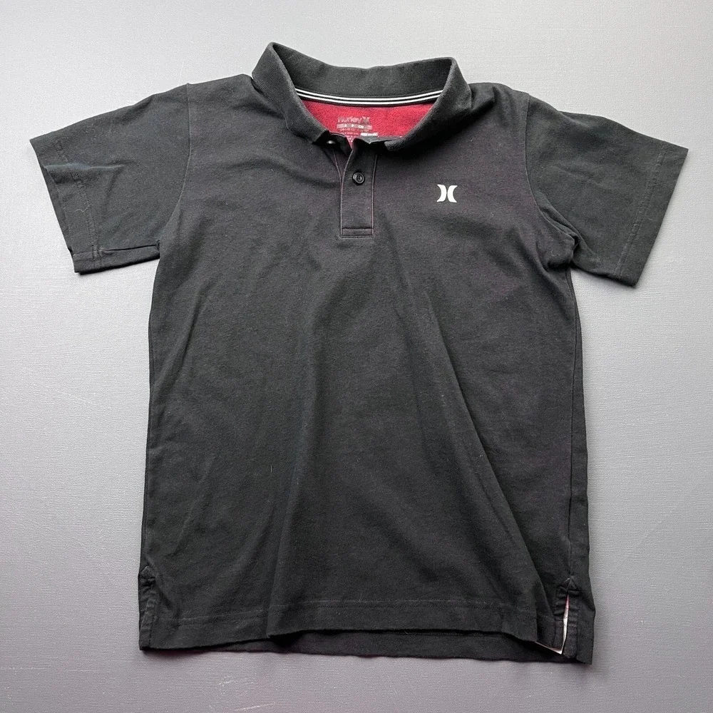 Hurley Boys Size Small 8-10 Black Red Dri-FIT Knit Polo Shirt Short Sleeve Golf